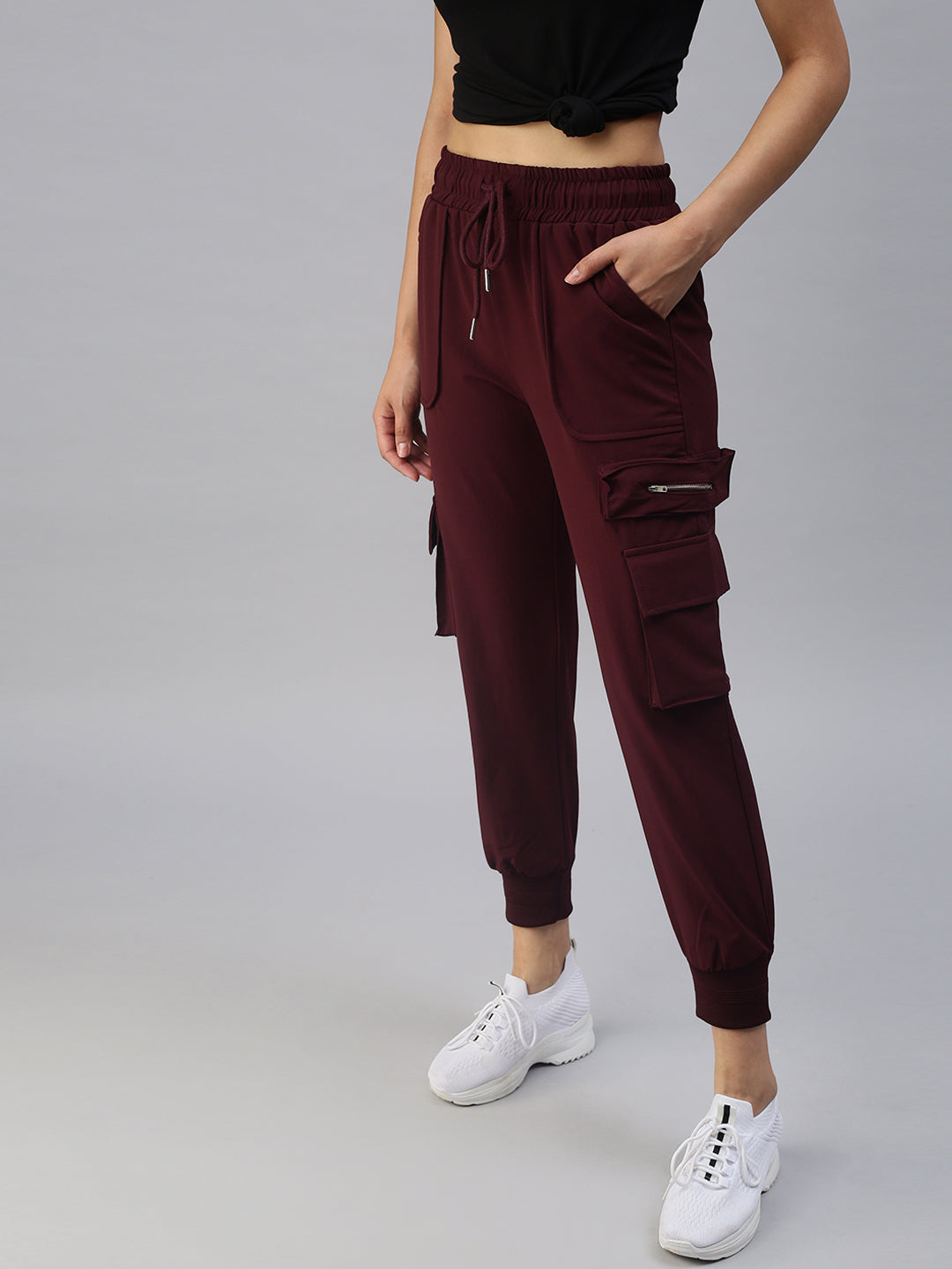 Women's Burgundy Solid Joggers Track Pant