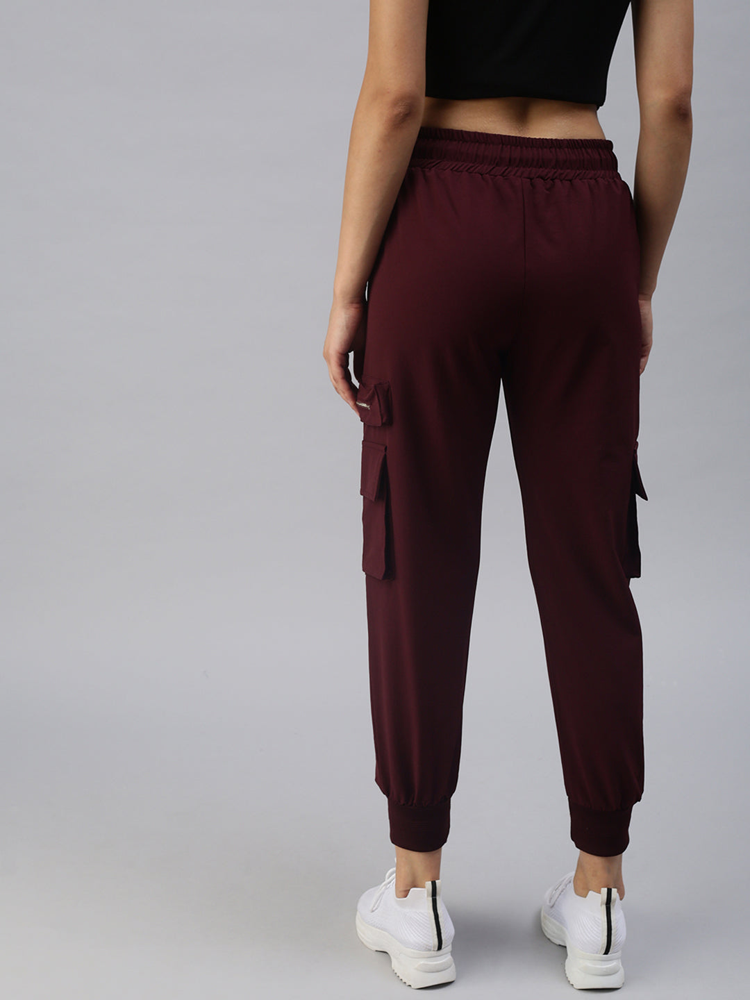 Women's Burgundy Solid Joggers Track Pant