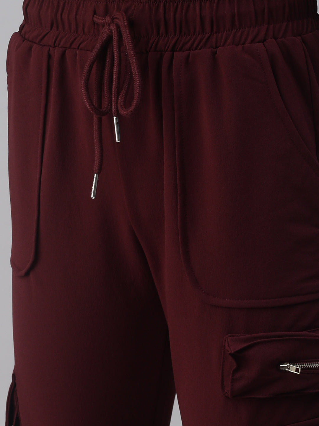 Women's Burgundy Solid Joggers Track Pant