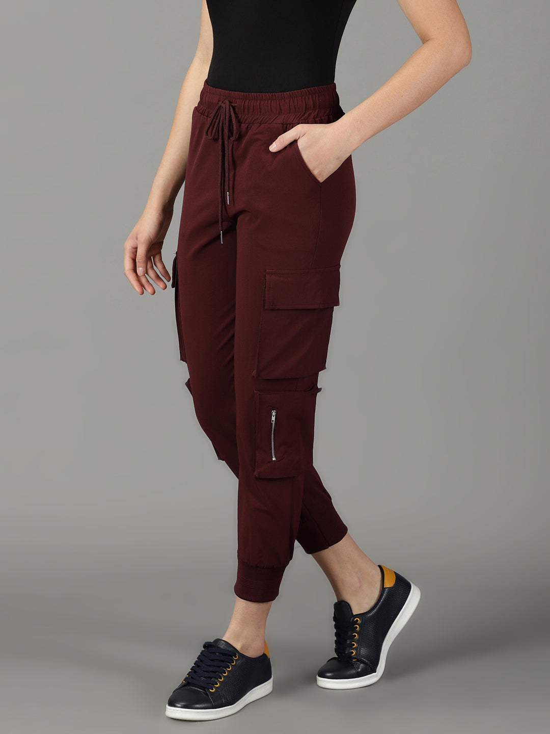 Women's Burgundy Solid Track Pant