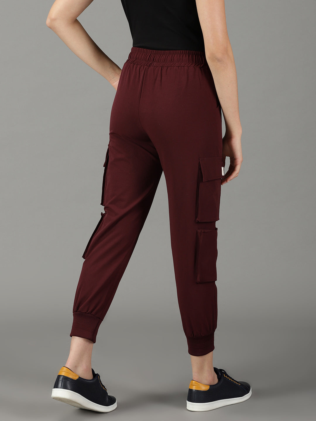 Women's Burgundy Solid Track Pant