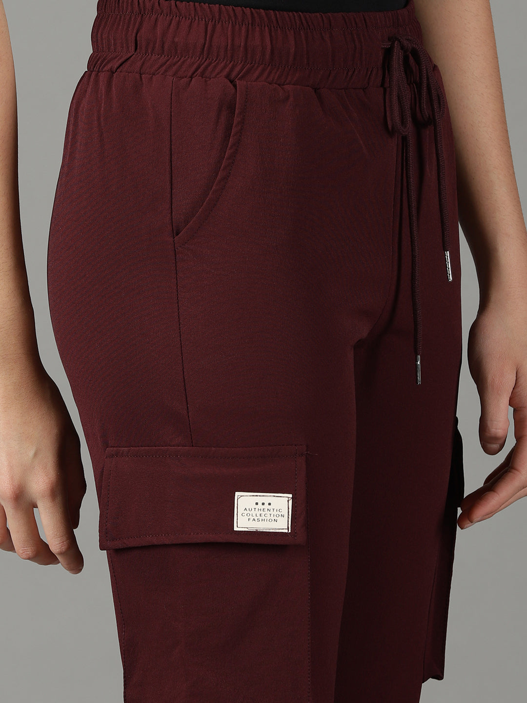 Women's Burgundy Solid Track Pant