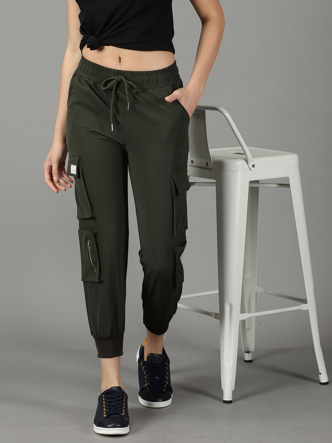 Women's Olive Solid Track Pant