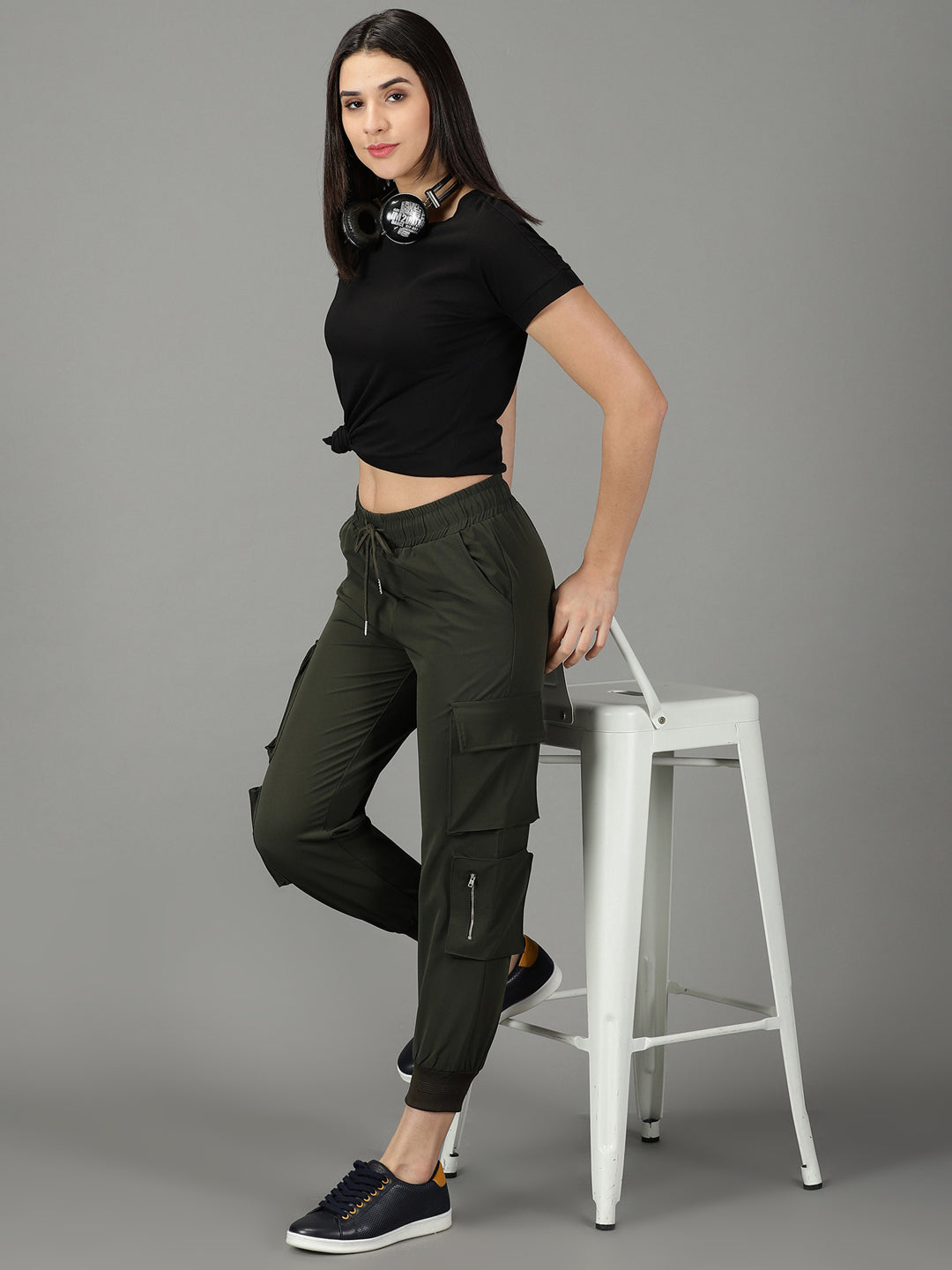 Women's Olive Solid Track Pant