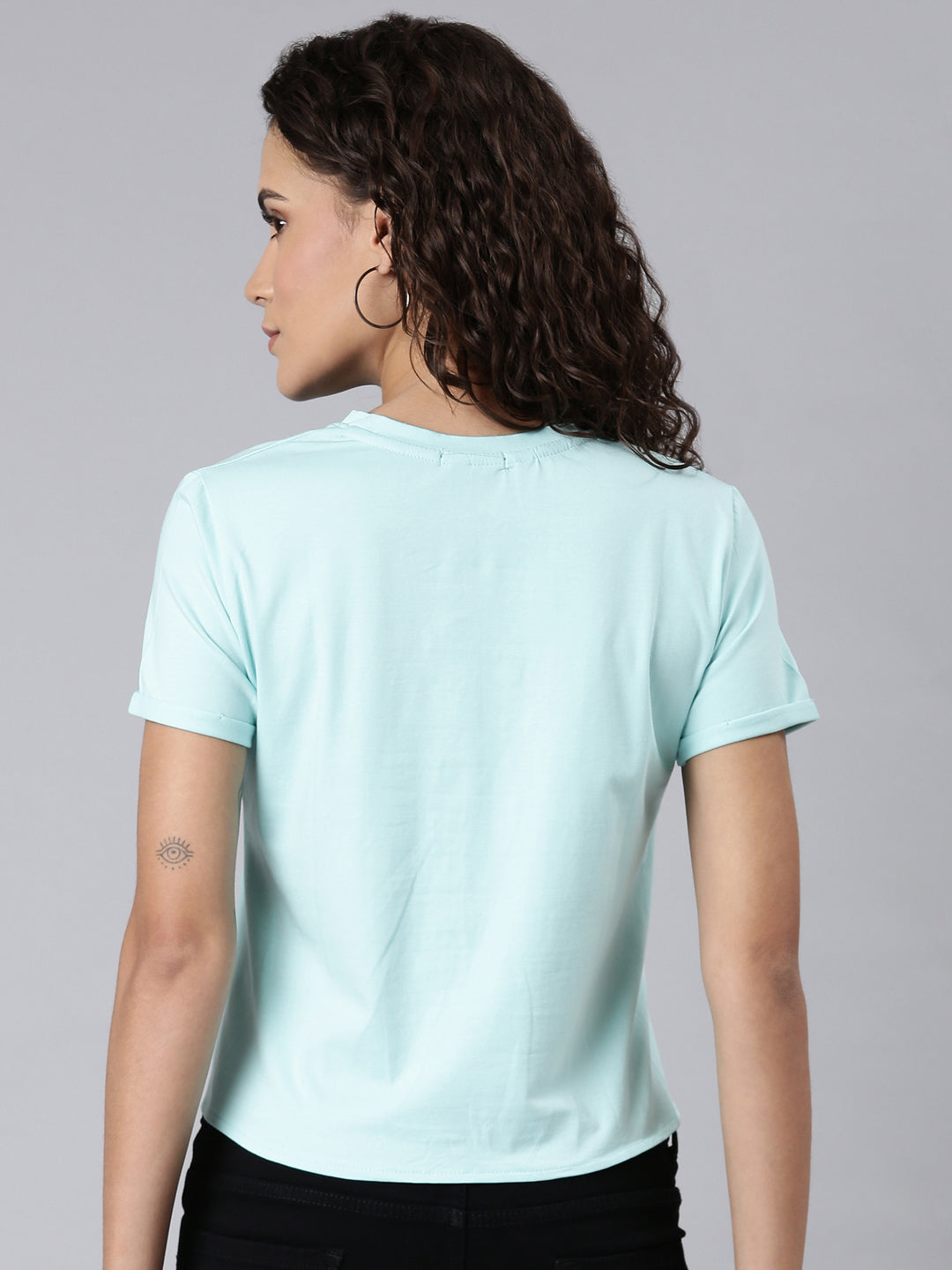 Women Turquoise Blue Typographic Top