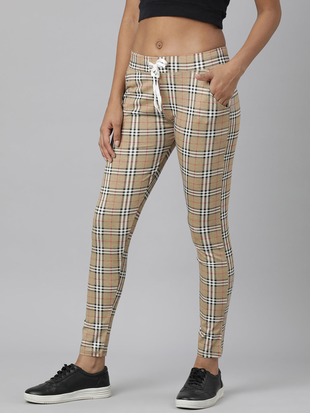 Women Beige Checked Trackapant