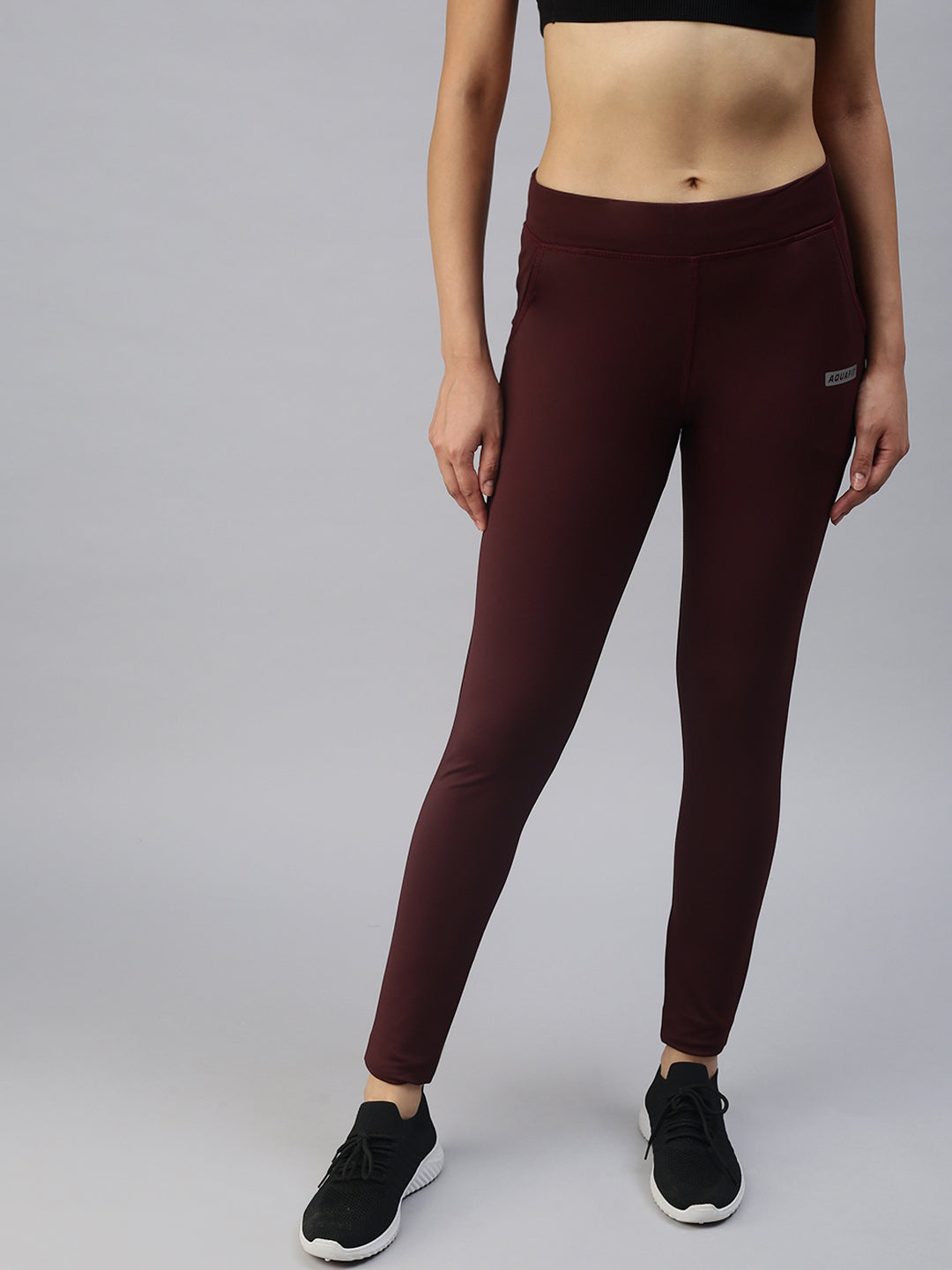 Women's Burgundy Solid Track Pants