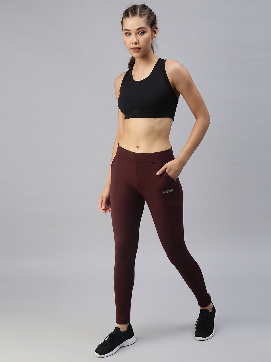 Women's Burgundy Solid Track Pants