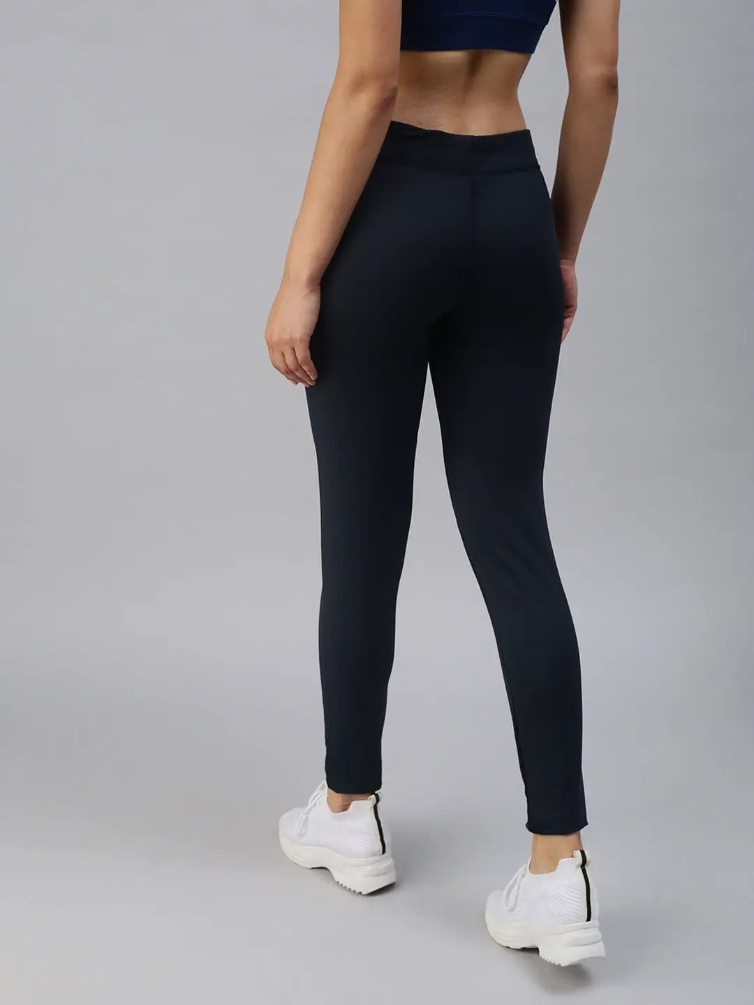 Women's Navy Blue Solid Slim Fit Dry Fit Track Pants