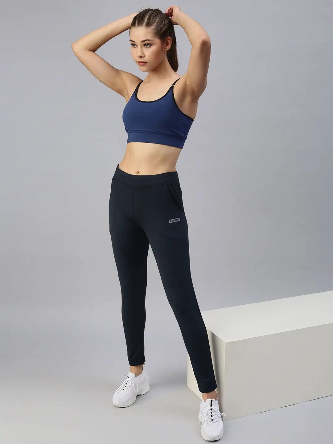 Women's Navy Blue Solid Slim Fit Dry Fit Track Pants