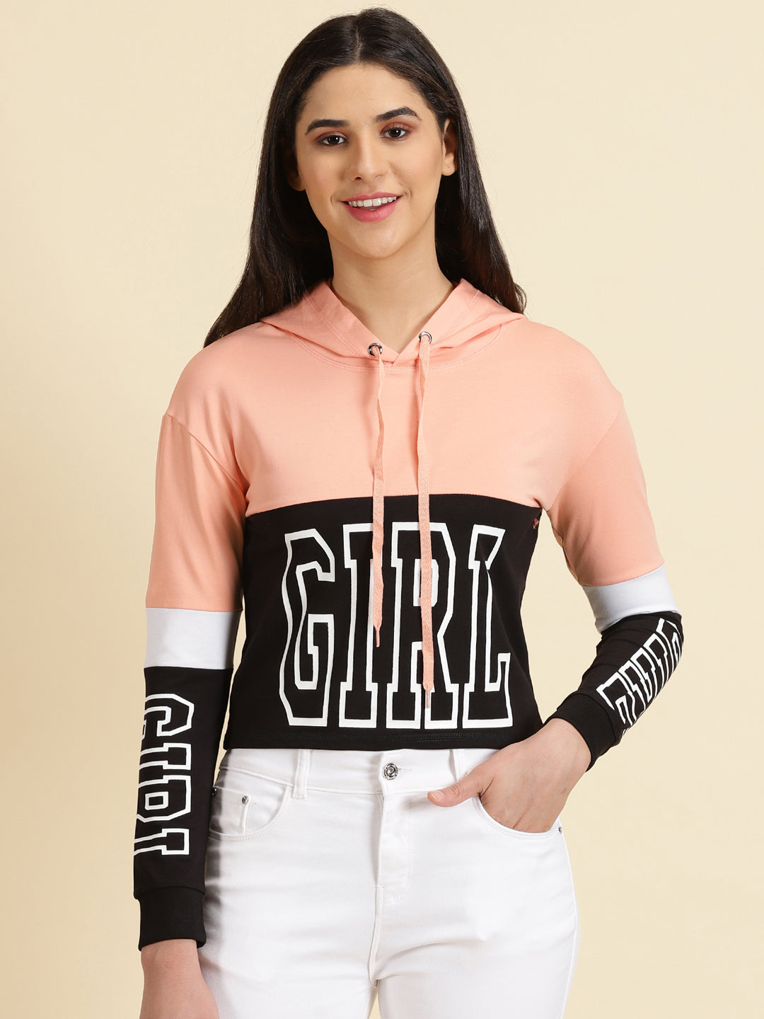 Women's Peach Colourblock Sweatshirt