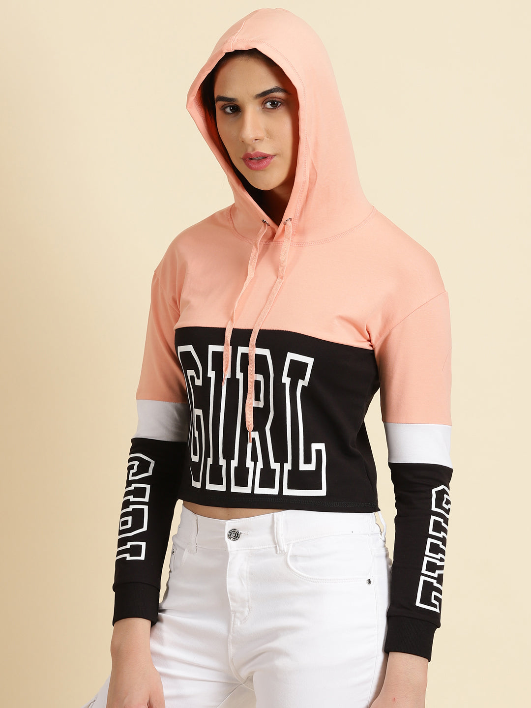 Women's Peach Colourblock Sweatshirt