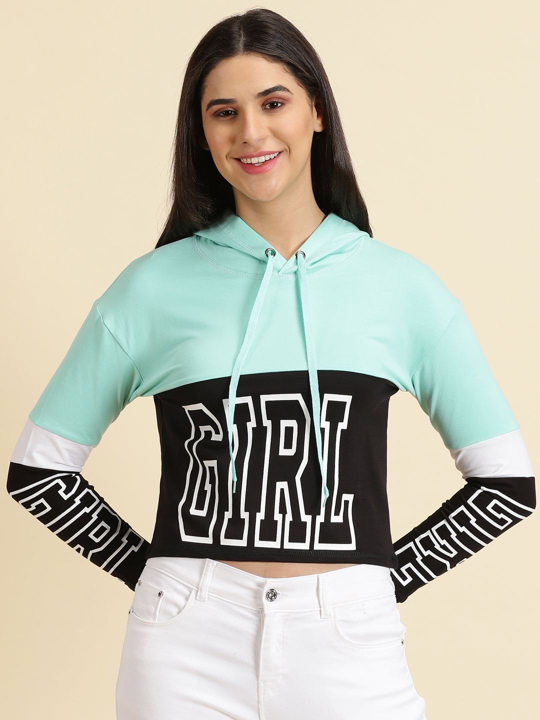 Women's Sea Green Colourblock Sweatshirt