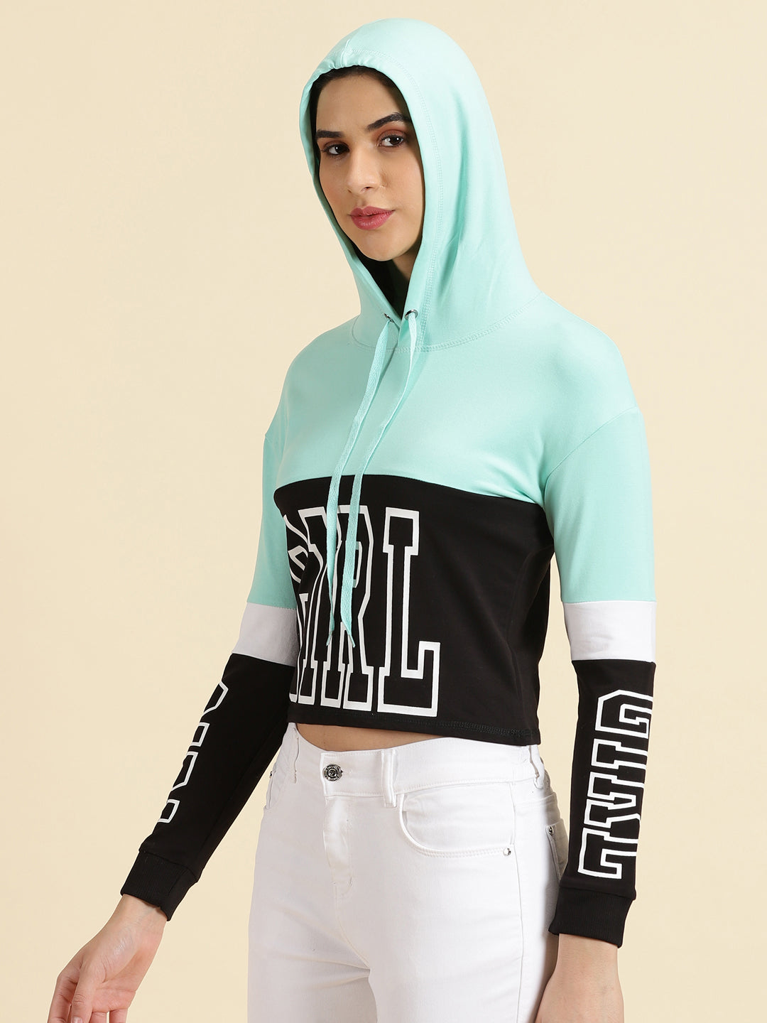 Women's Sea Green Colourblock Sweatshirt