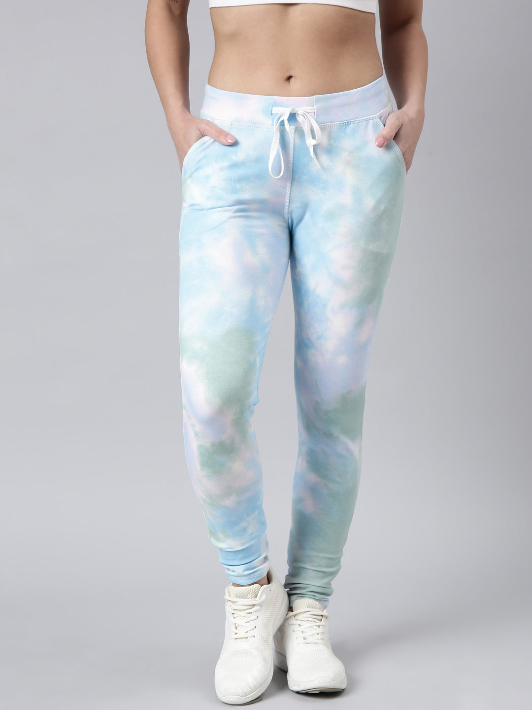 Women Abstract Slim Fit Blue Track Pant