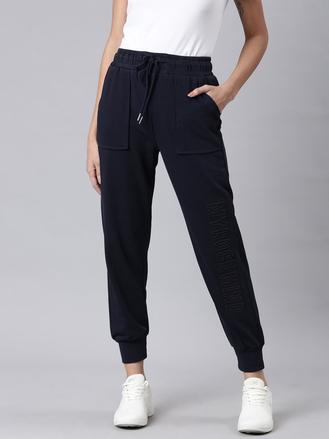 Women Navy Blue Solid Track Pant