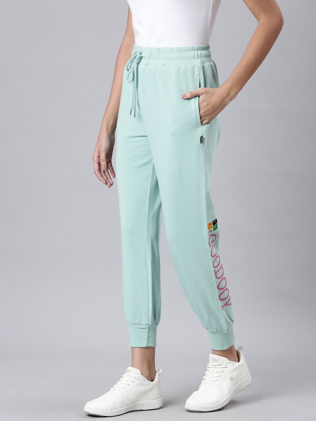 Women Sea Green Solid Track Pant