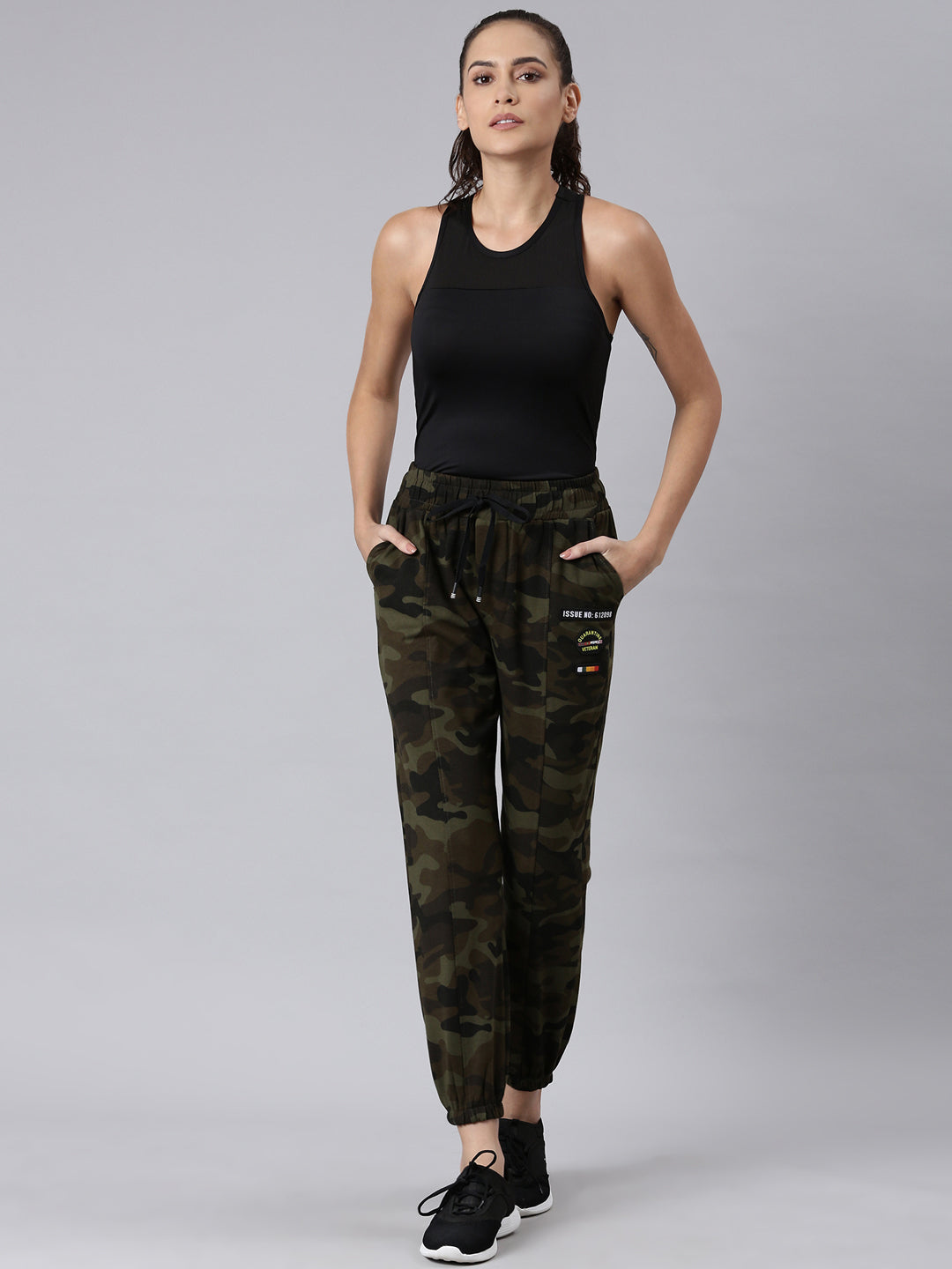 Women Olive Camouflage Track Pant