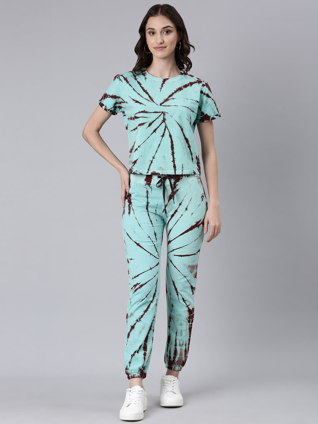 Women Sea Green Tie Dye Tracksuit