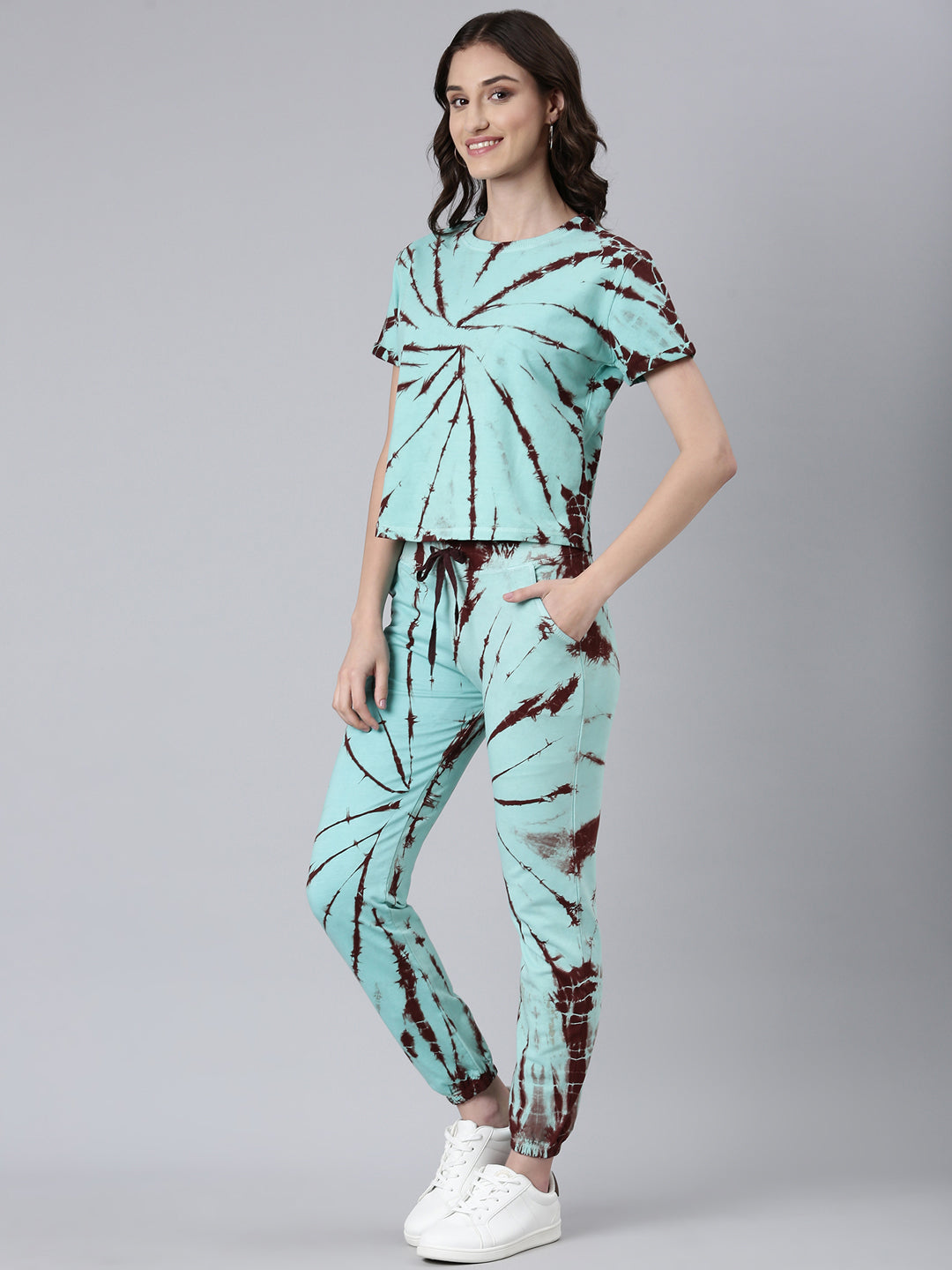 Women Sea Green Tie Dye Tracksuit