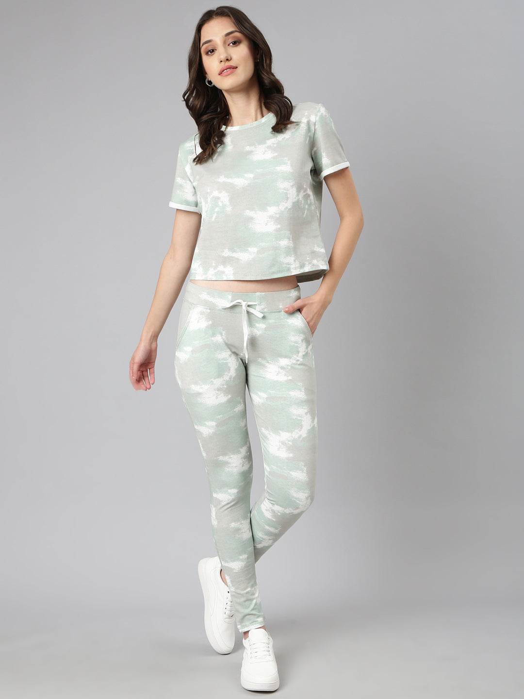 Women Sea Green Tie Dye Tracksuit