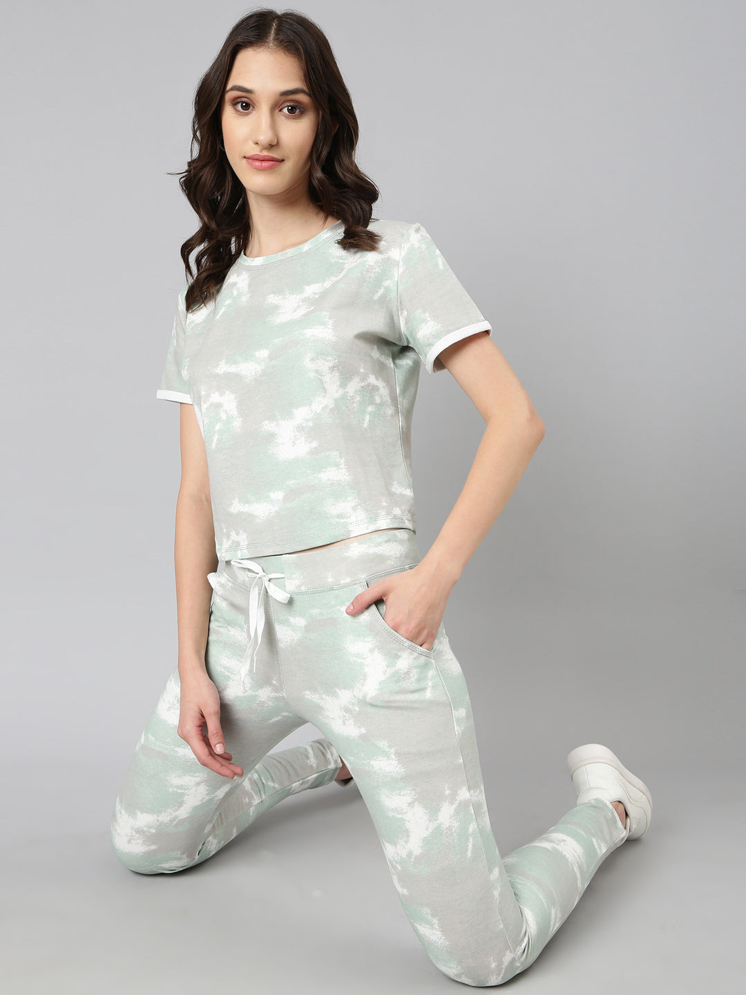 Women Sea Green Tie Dye Tracksuit