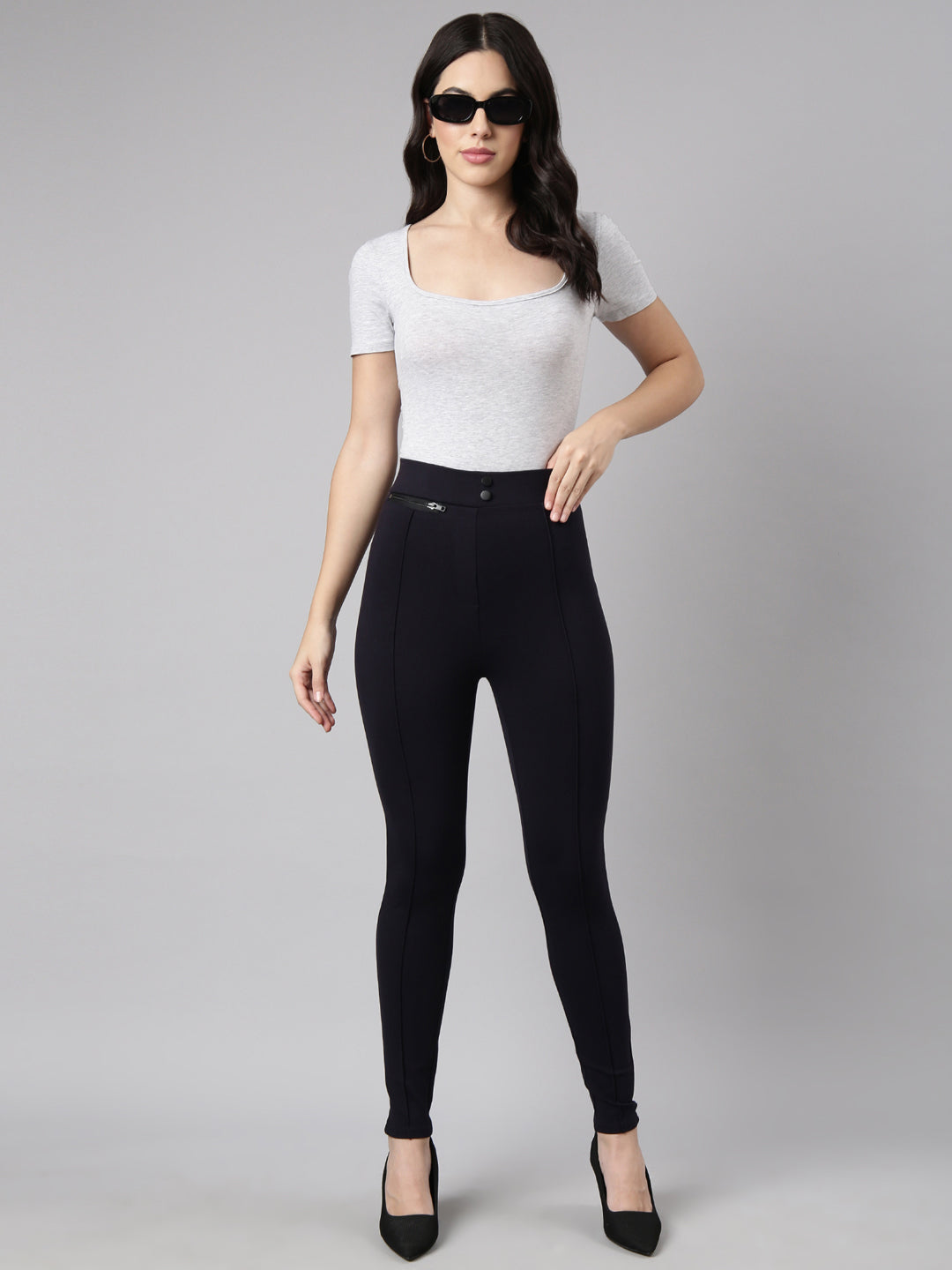 Women Solid Navy Blue Skinny Fit Jeggings