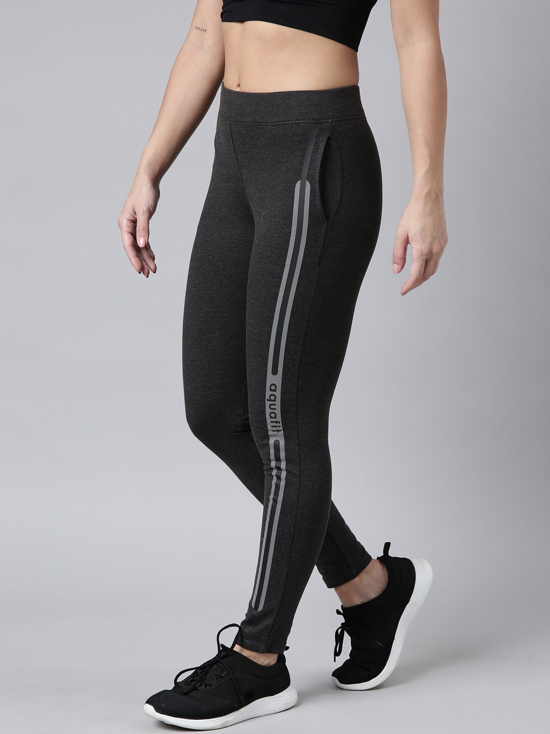 Women Solid Slim Fit Grey Track Pant