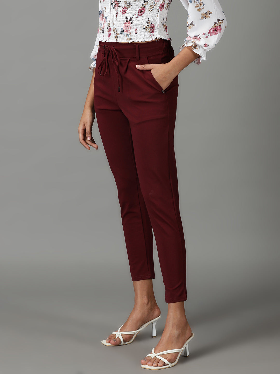 Women's Burgundy Solid Track Pant