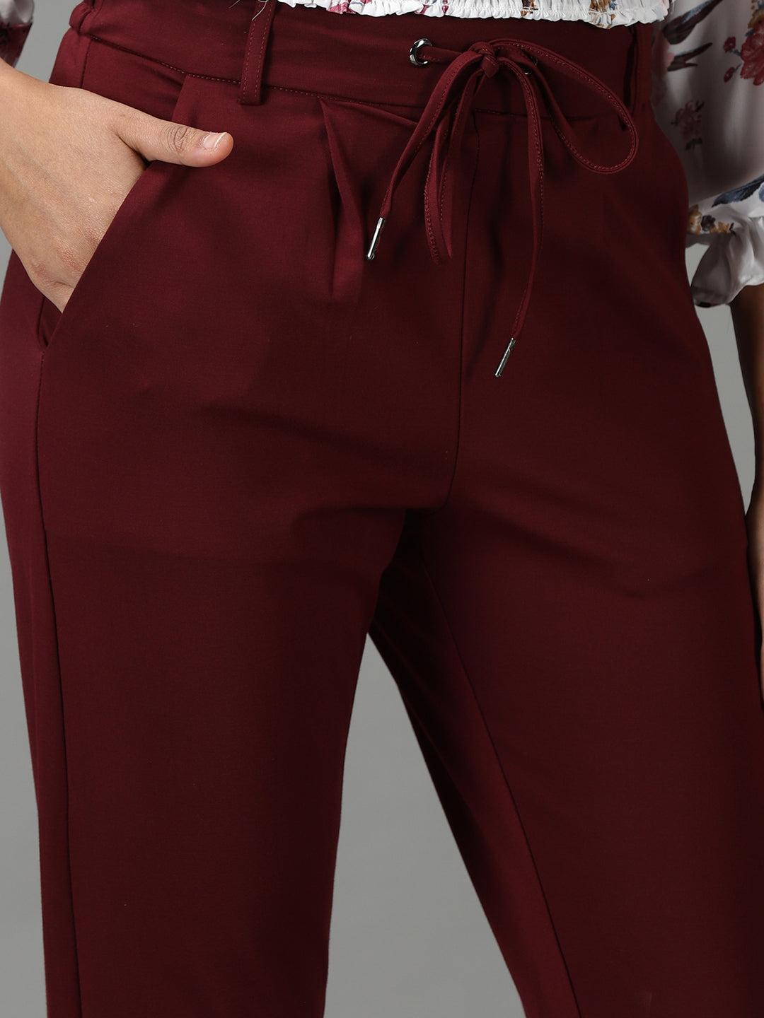 Women's Burgundy Solid Track Pant