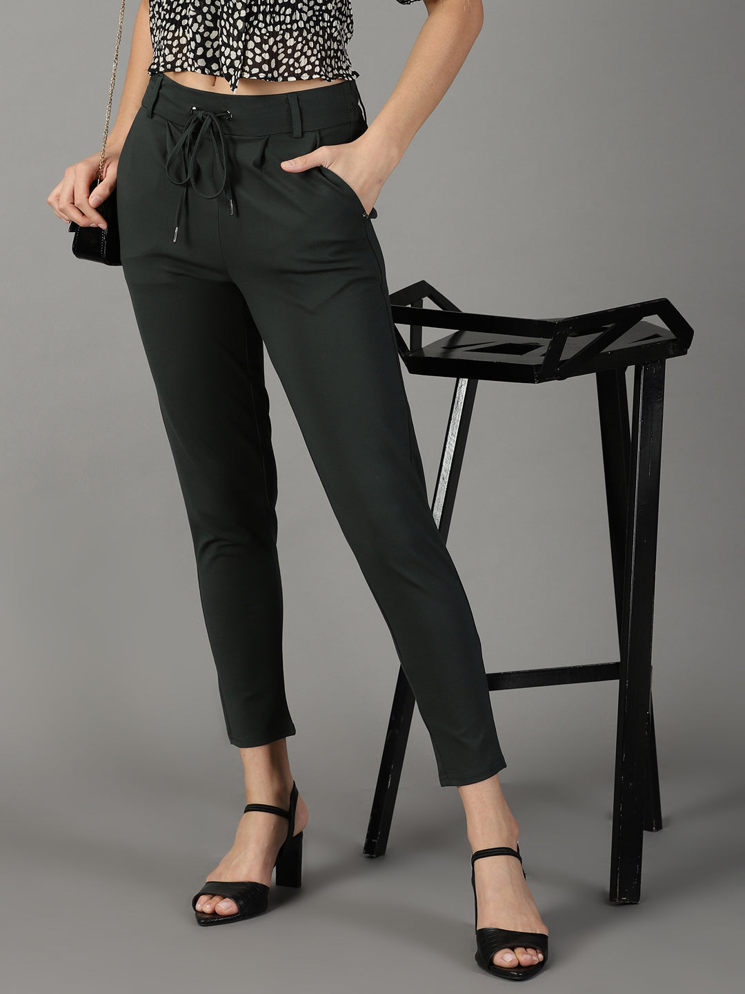 Women's Green Solid Track Pant