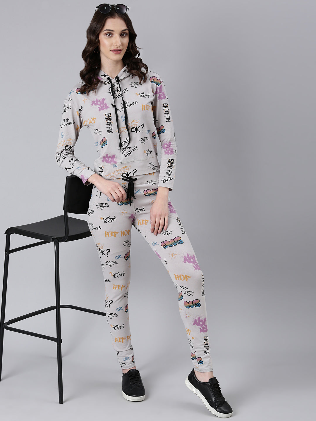 Women Grey Typographic Tracksuit