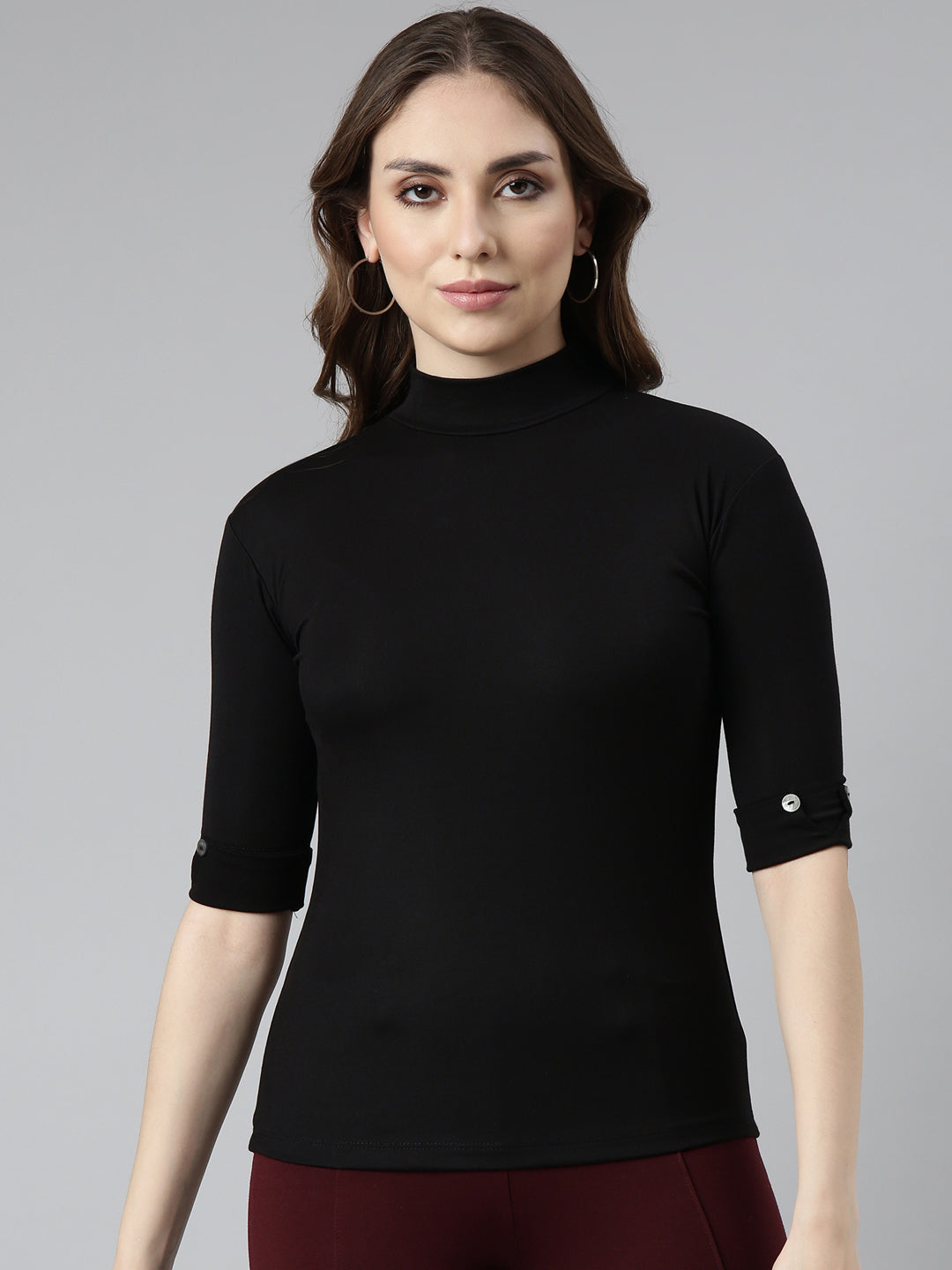 Women Black Solid Top