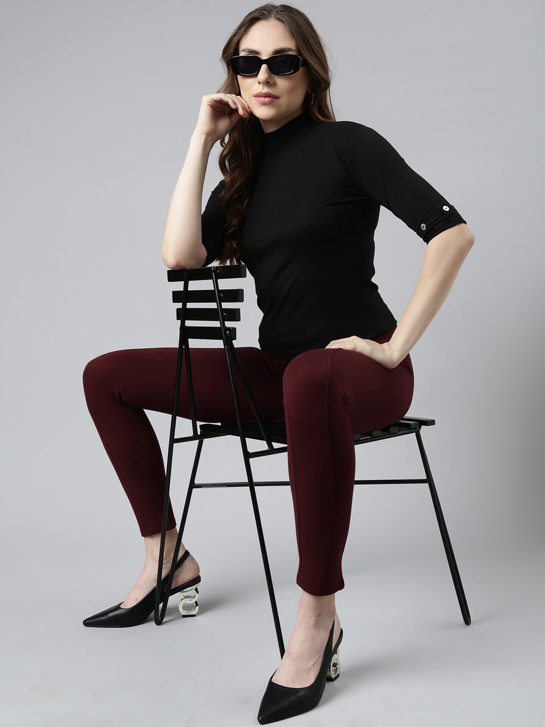 Women Black Solid Top