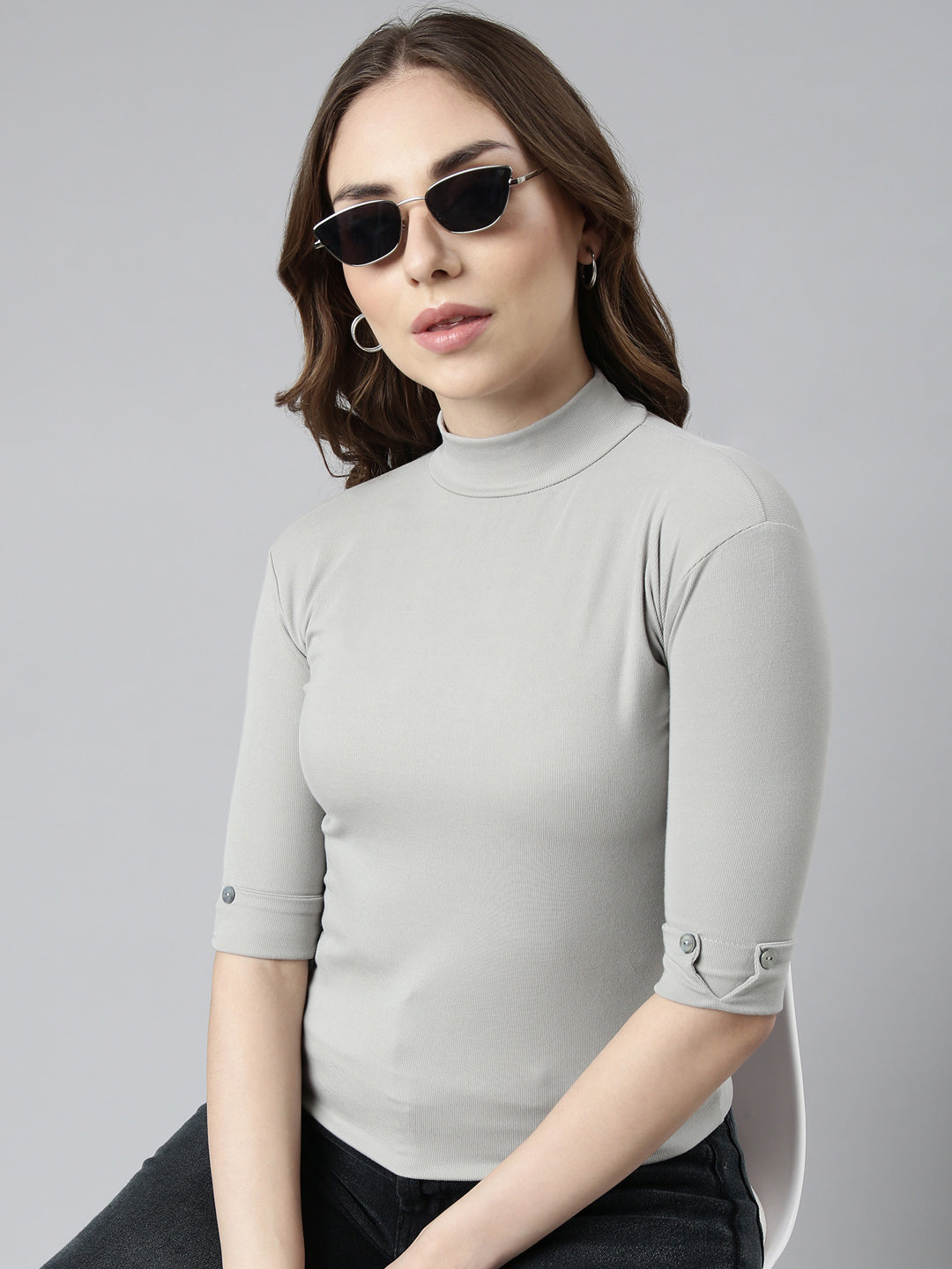 Women Grey Solid Top