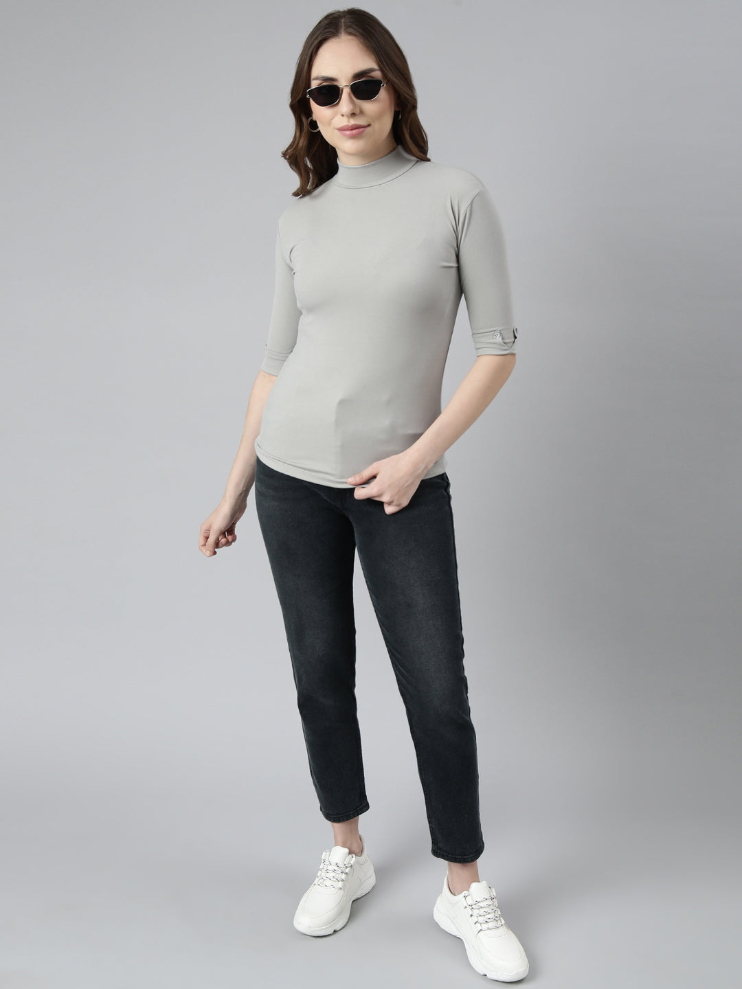 Women Grey Solid Top