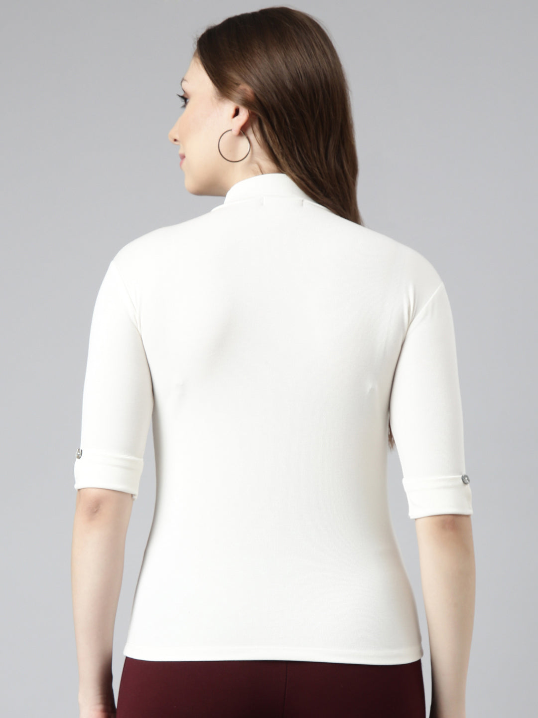 Women Off White Solid Top