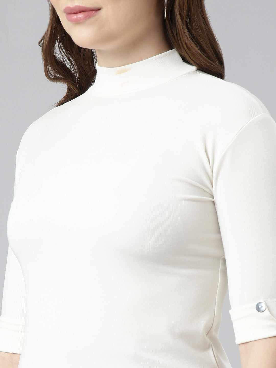 Women Off White Solid Top