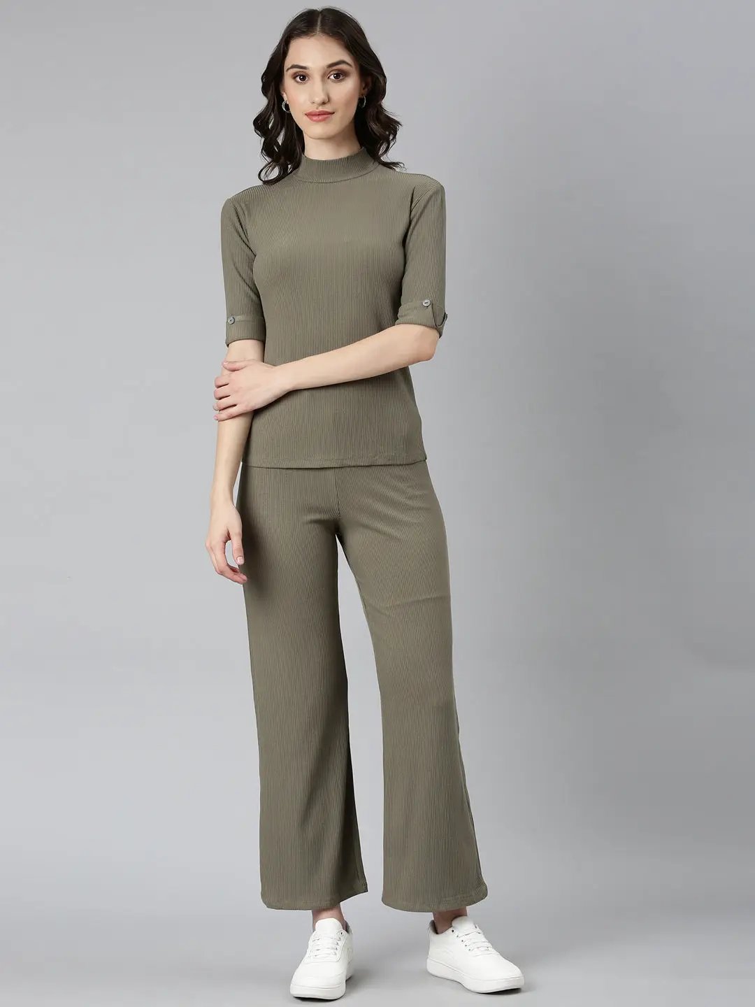 Women's Olive Solid Tracksuit