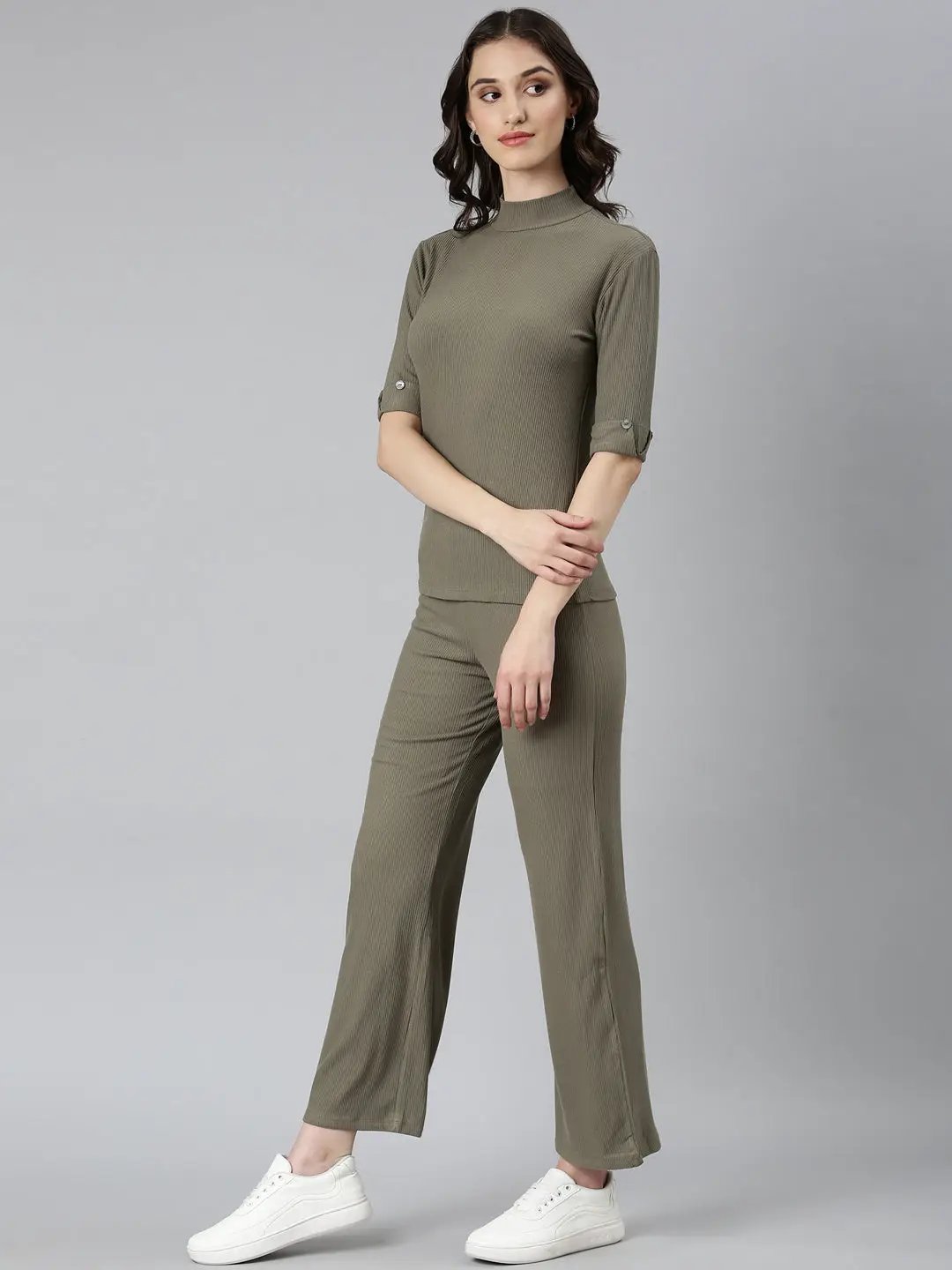 Women's Olive Solid Tracksuit