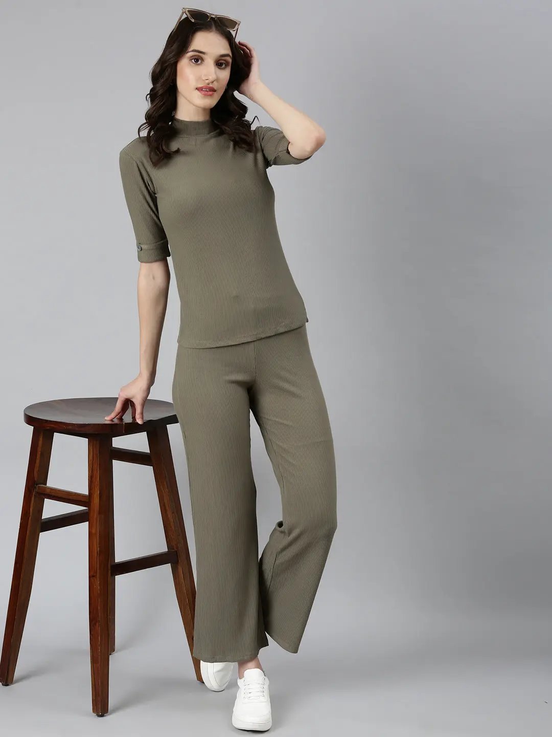 Women's Olive Solid Tracksuit