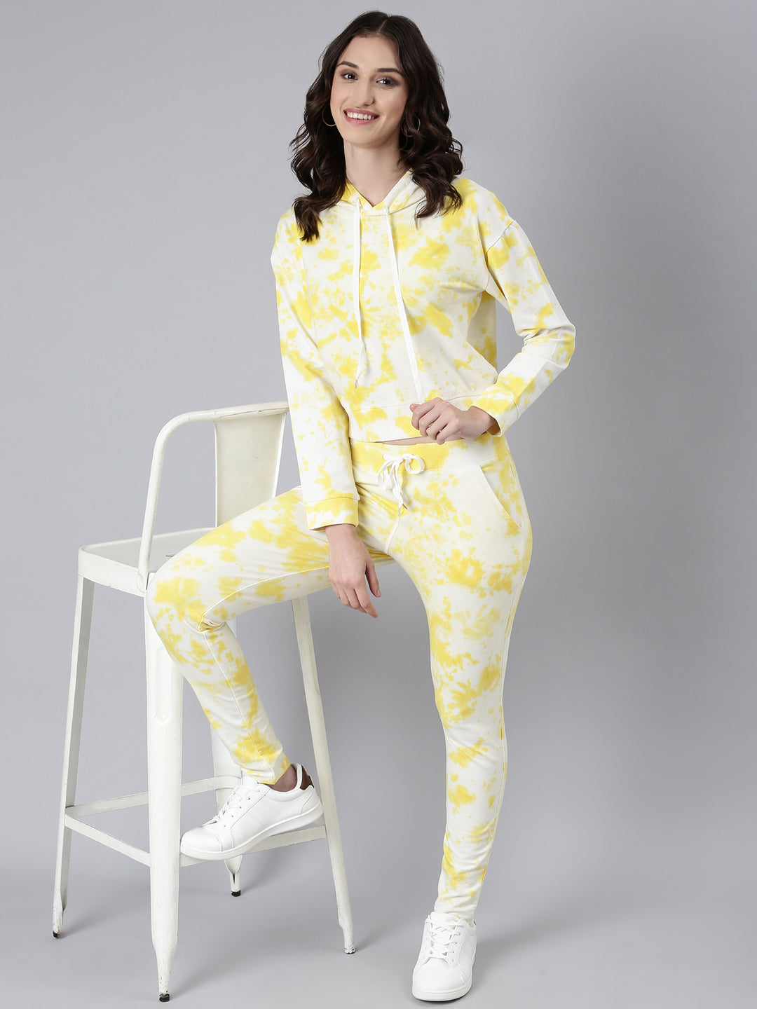 Women Yellow Tie Dye Tracksuit