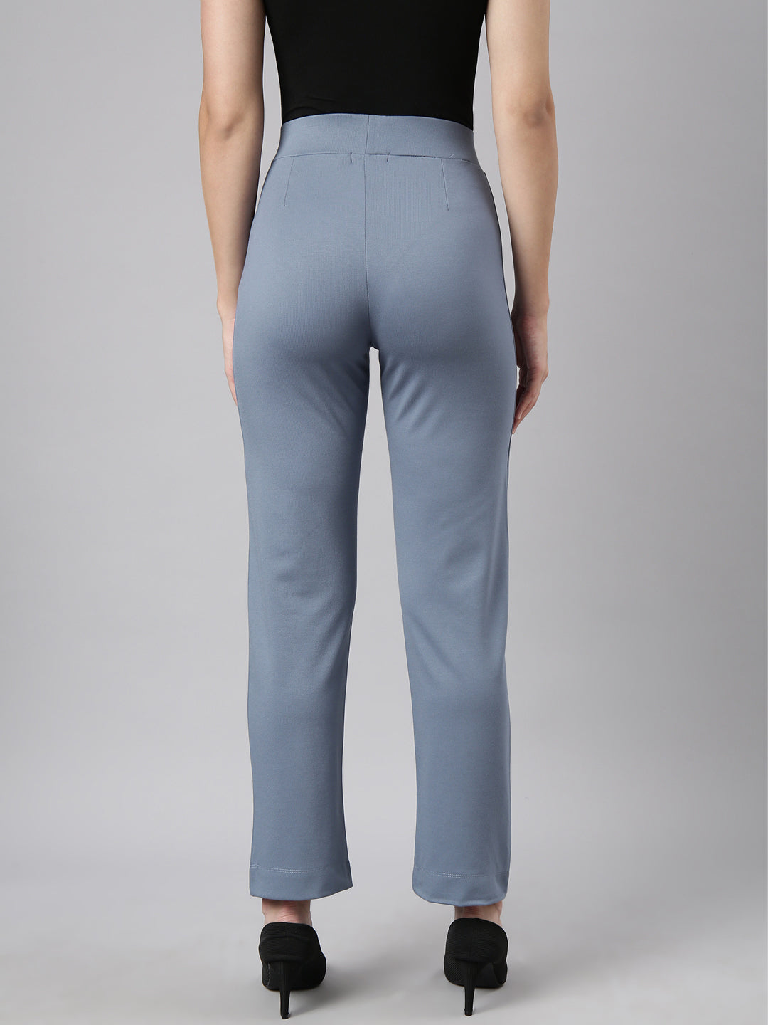 Women Self Design Blue Regular Trousers