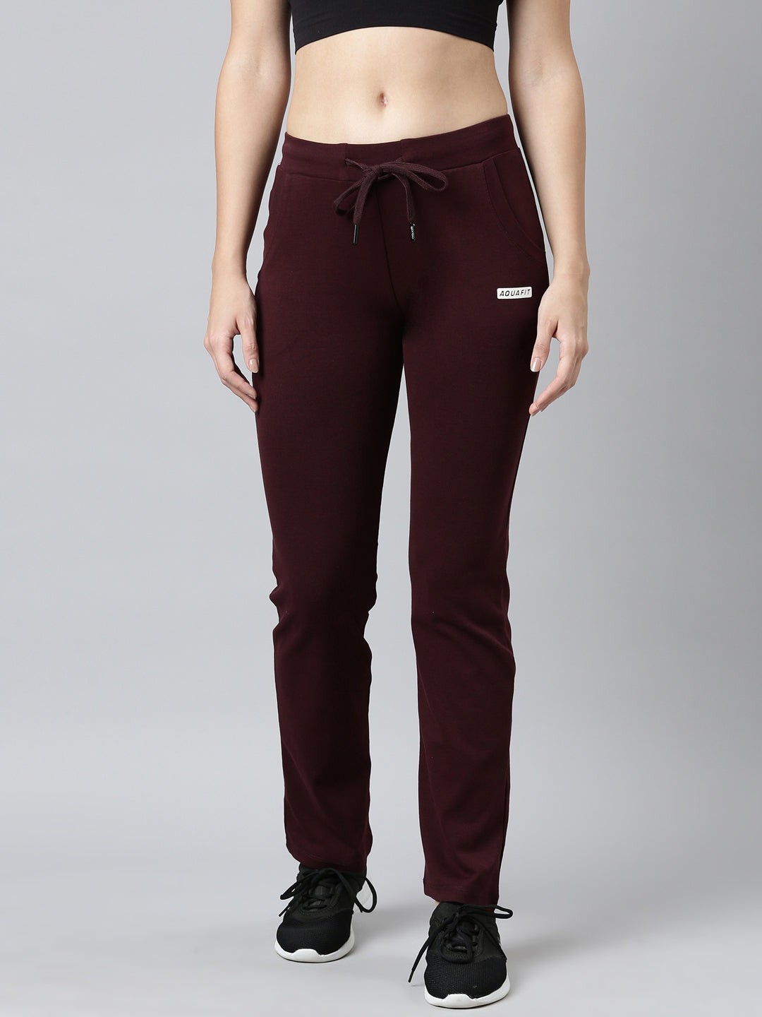 Women Solid Slim Fit Burgundy Track Pant