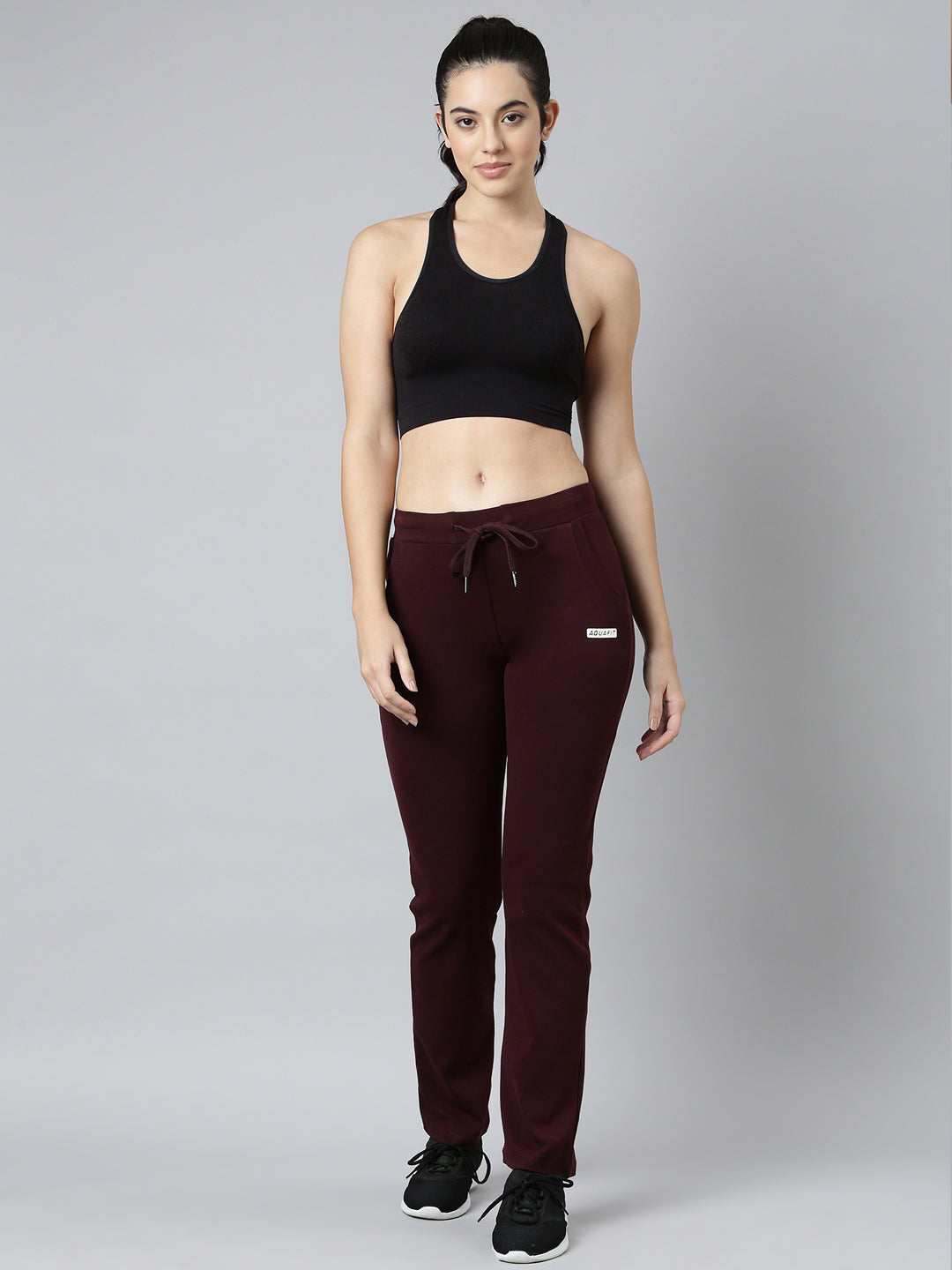 Women Solid Slim Fit Burgundy Track Pant