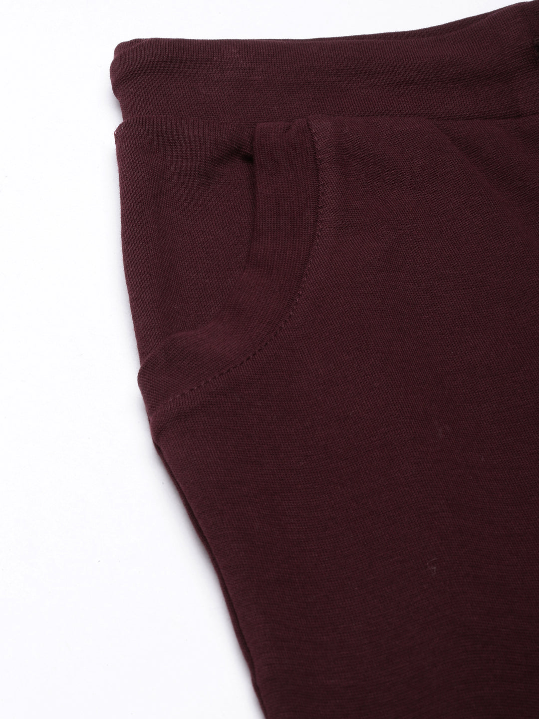 Women Solid Slim Fit Burgundy Track Pant