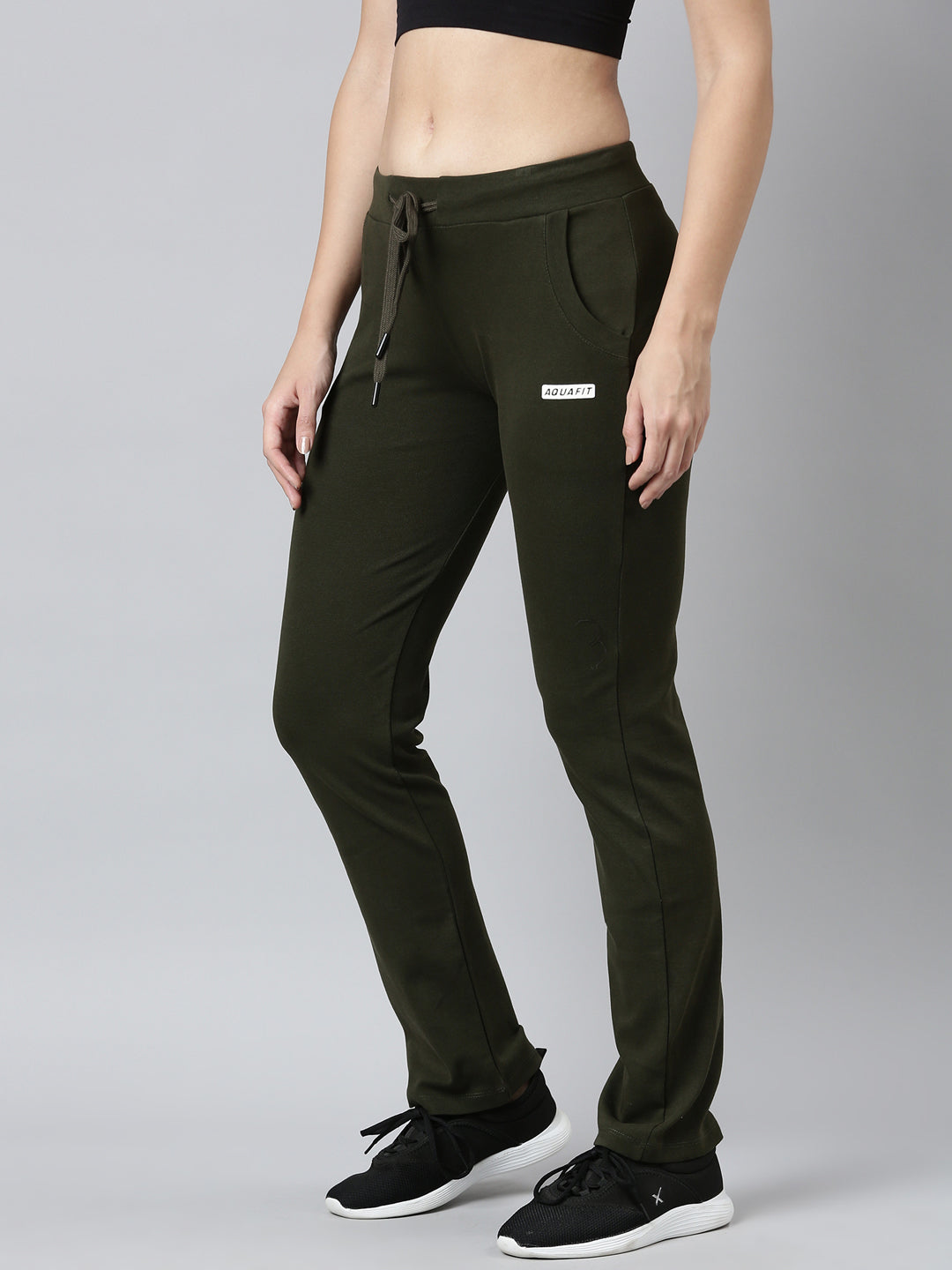 Women Solid Slim Fit Olive Track Pant