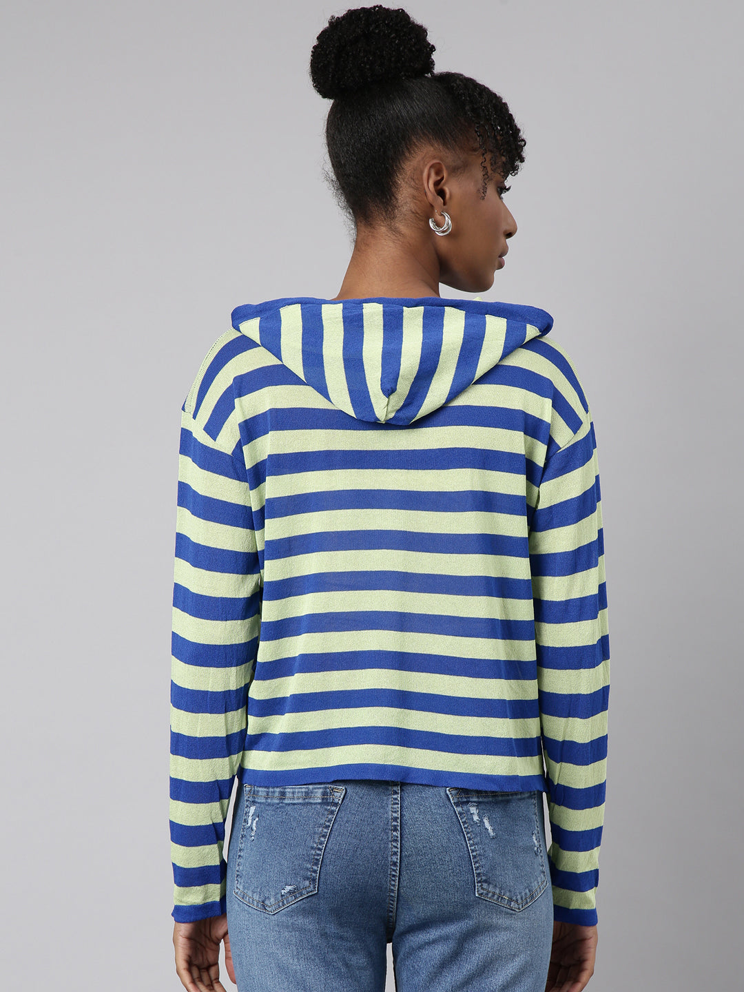 Women Green Horizontal Stripes Boxy Top