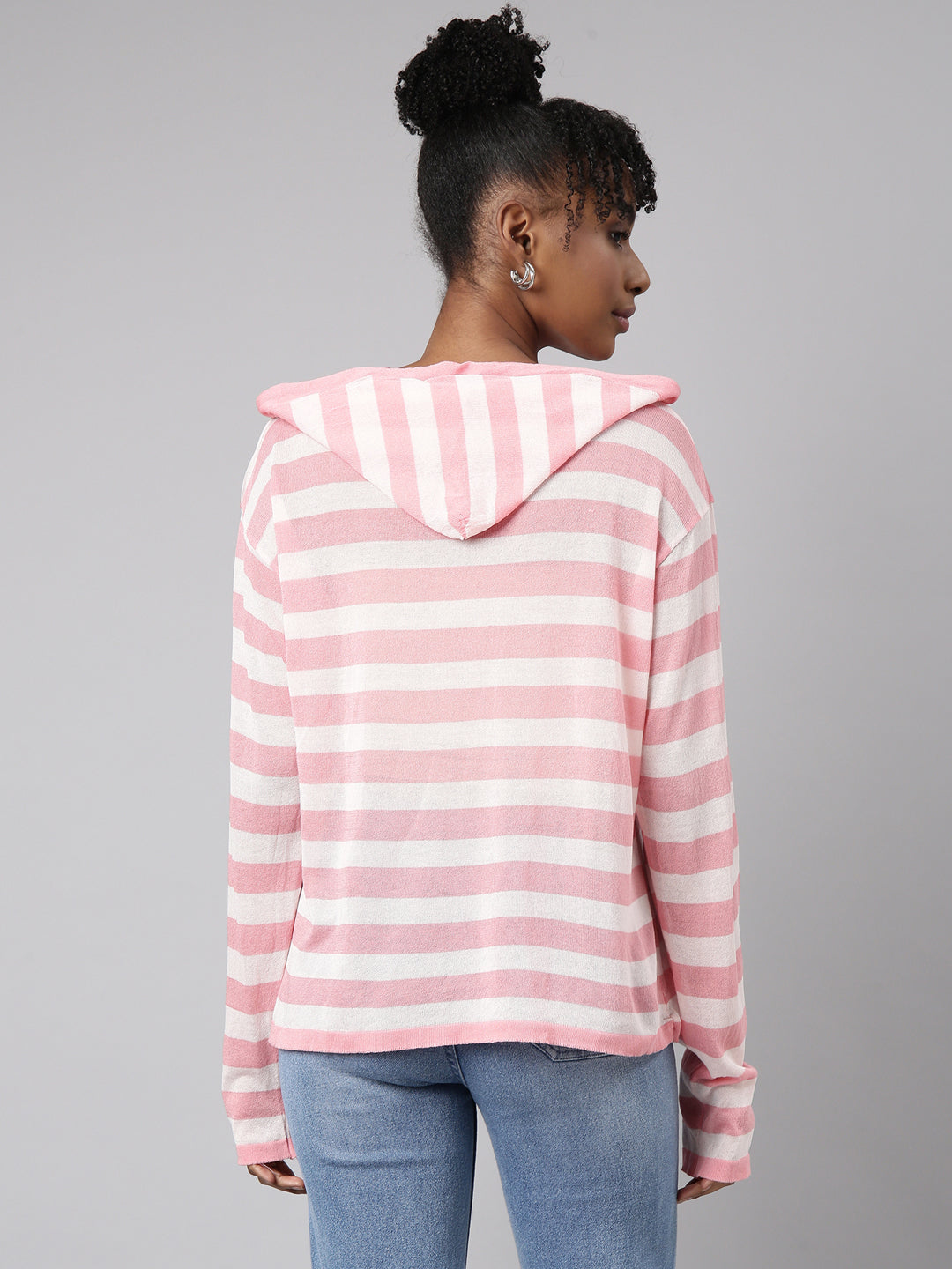 Women Peach Horizontal Stripes Boxy Top