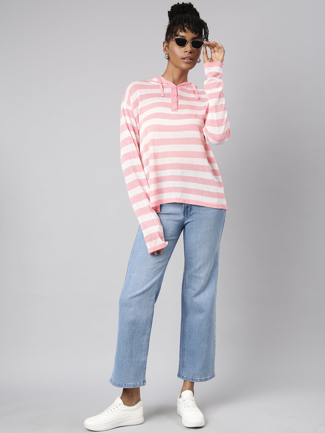 Women Peach Horizontal Stripes Boxy Top